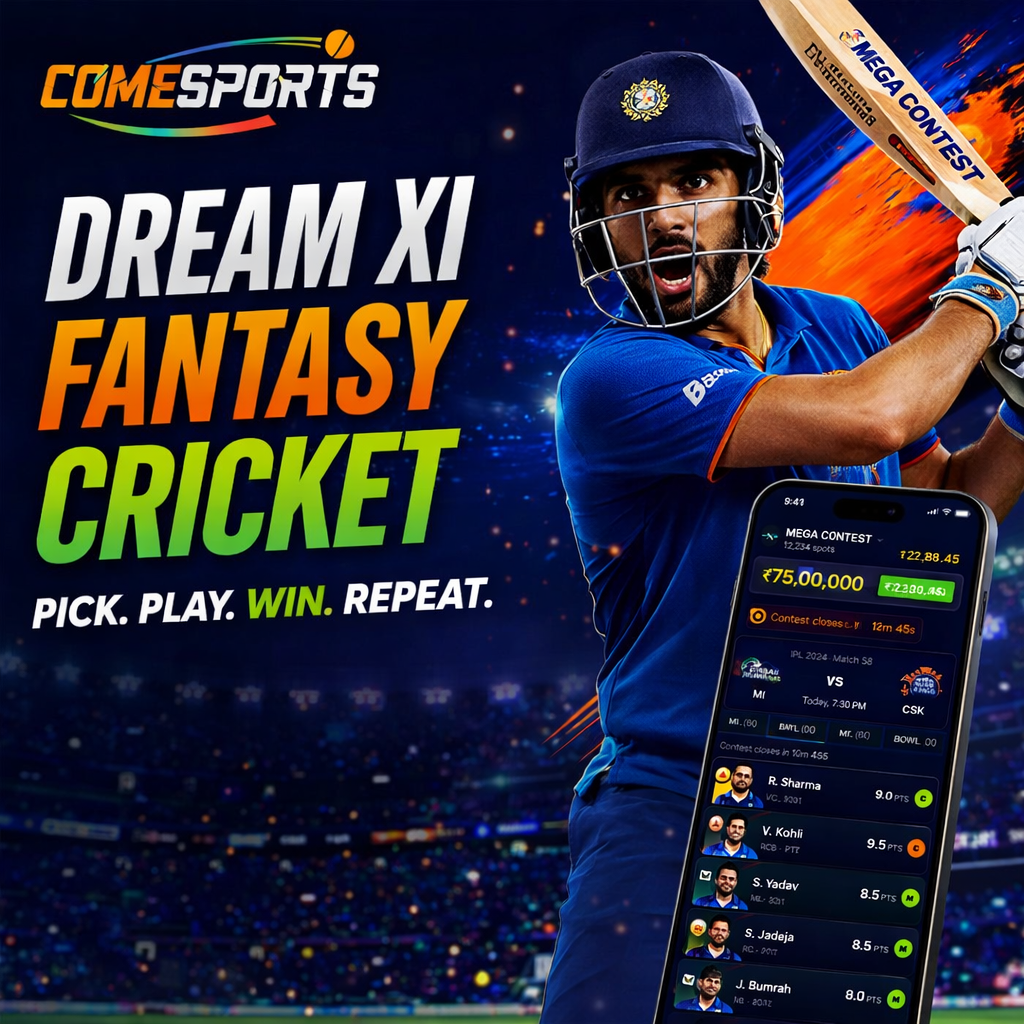 Come Fantasy Team Dream XI fantasy cricket ad visual