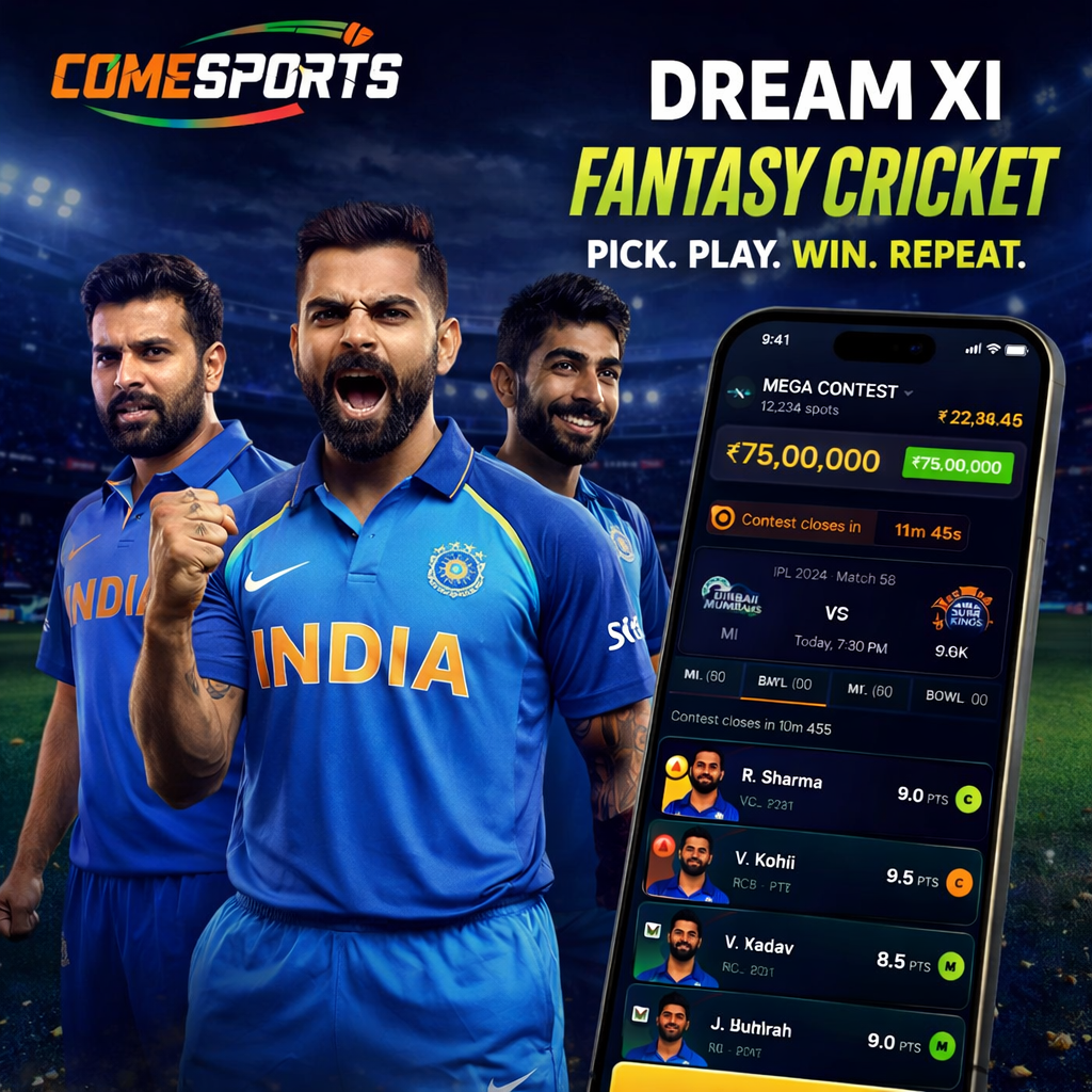 Come Fantasy Team fantasy cricket and India team visual
