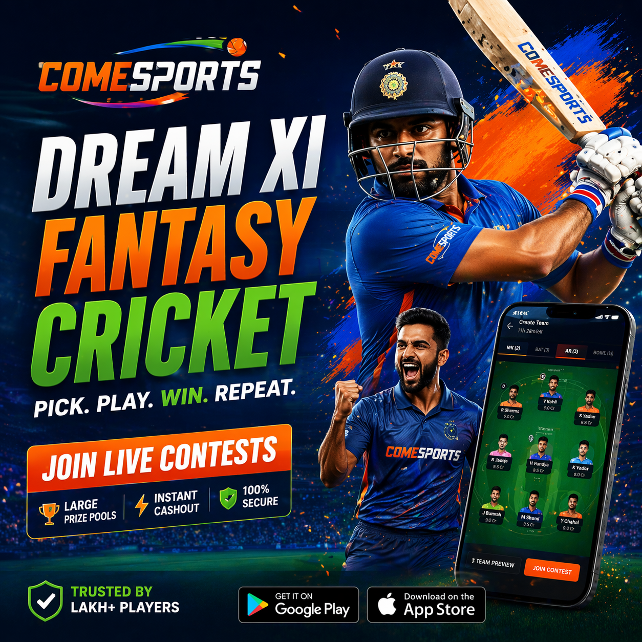 Come Fantasy Team fantasy sports main visual